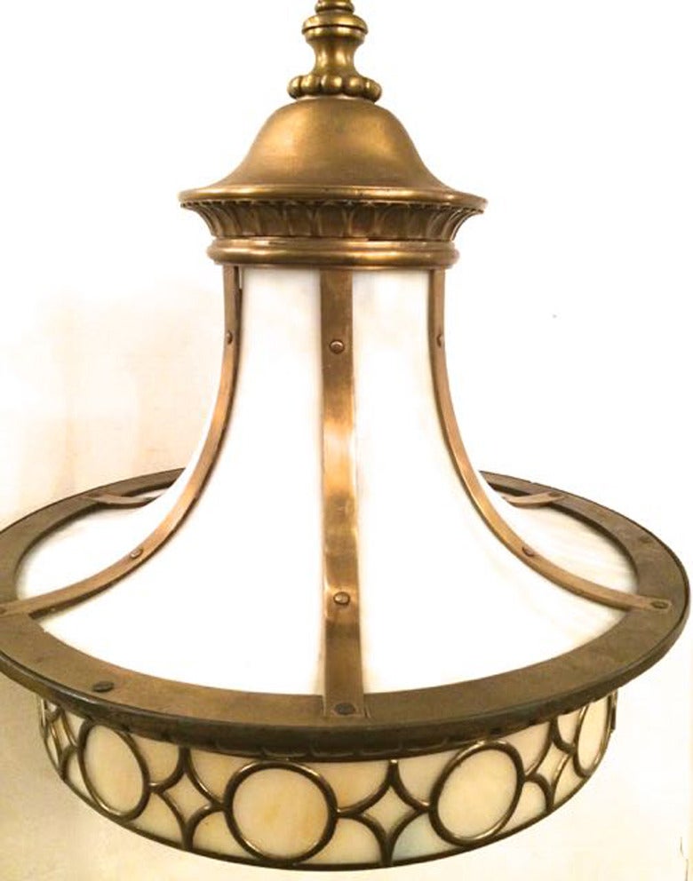 North American Leaded Glass Lantern Light Fixture For Sale