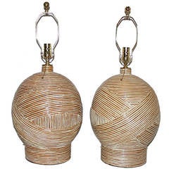 Pair of Large Rattan Lamps