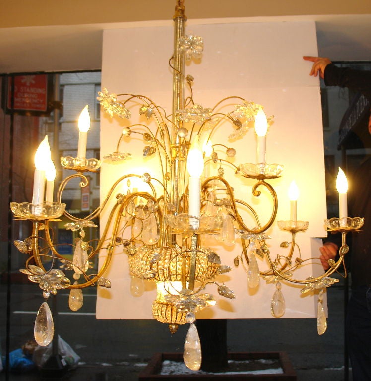 Pair of Large Gilt Metal & Rock Crystal Chandeliers, Sold Individually 5