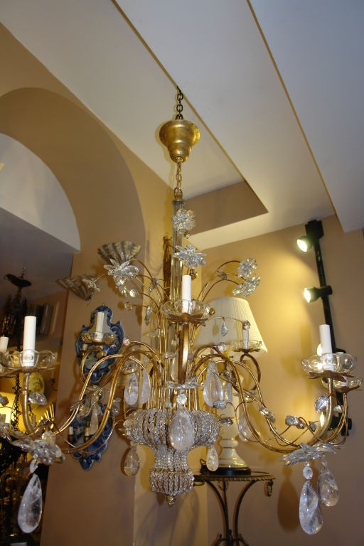 French Pair of Large Gilt Metal & Rock Crystal Chandeliers, Sold Individually