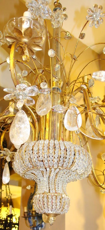 Pair of Large Gilt Metal & Rock Crystal Chandeliers, Sold Individually In Good Condition In New York, NY