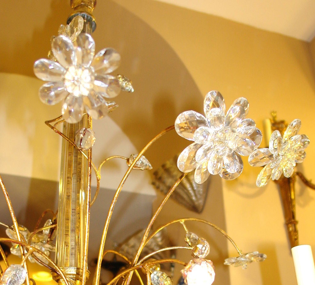 Pair of Large Gilt Metal & Rock Crystal Chandeliers, Sold Individually 2