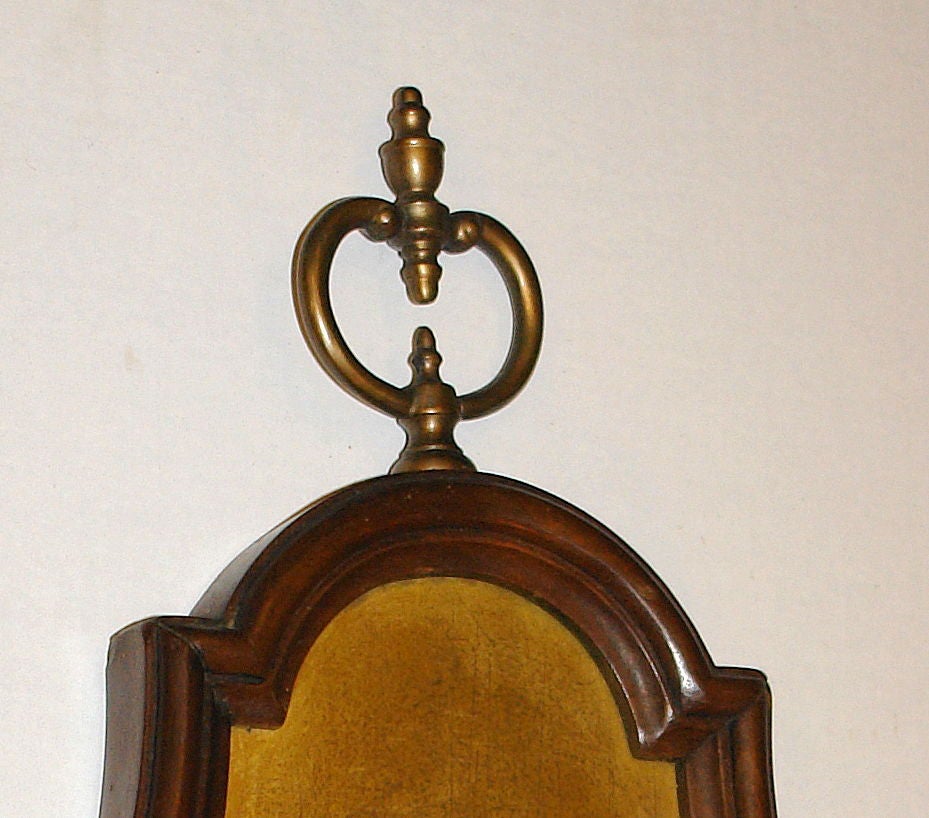 Italian Pair of Large Walnut and Brass Sconces For Sale