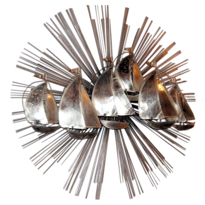 Sunburst Shaped Moderne Wall Sculpture Sconce For Sale