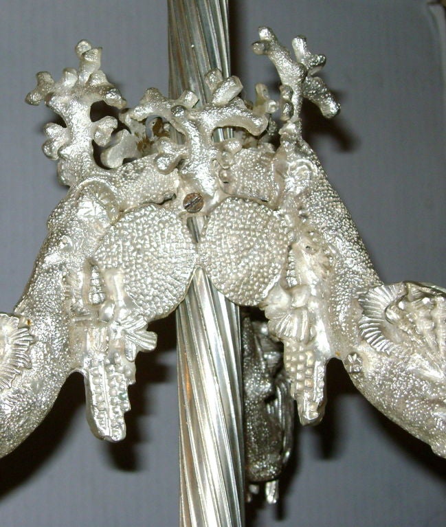Mid-20th Century Pair of Shell and Coral Motif Silver Plated Chandeliers For Sale