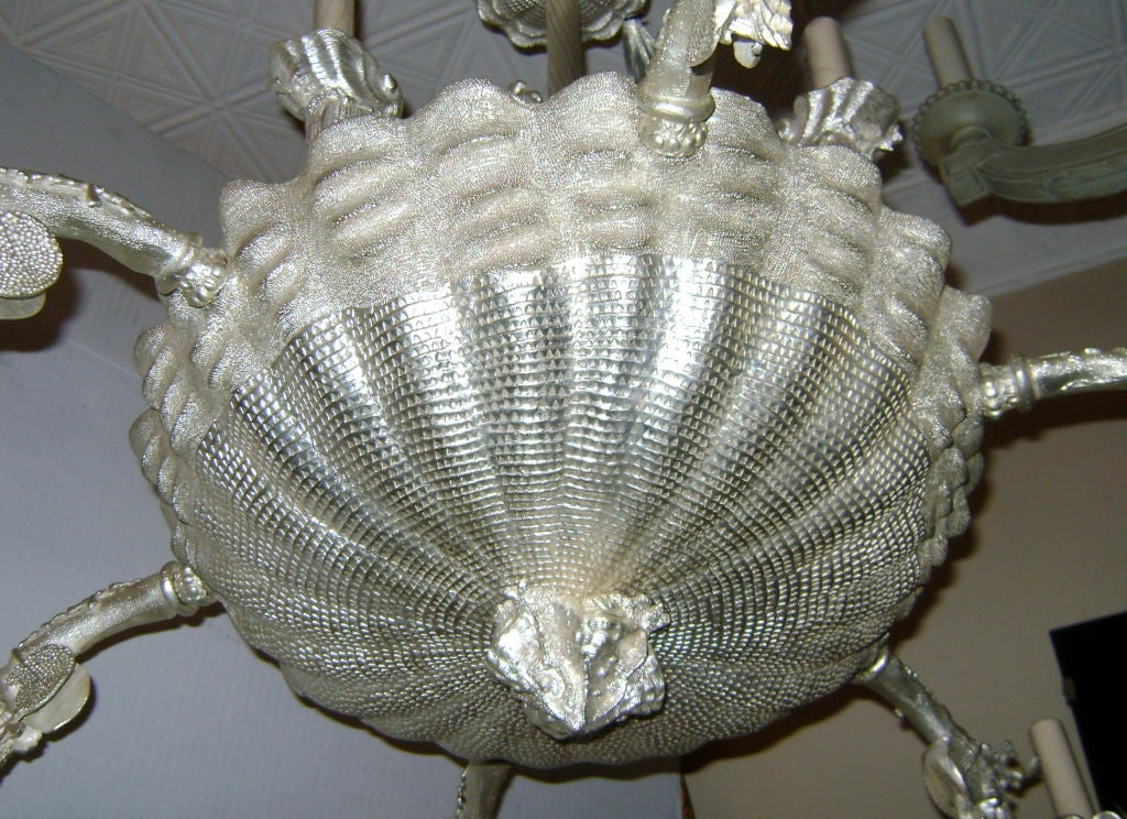Pair of Shell and Coral Motif Silver Plated Chandeliers For Sale 2