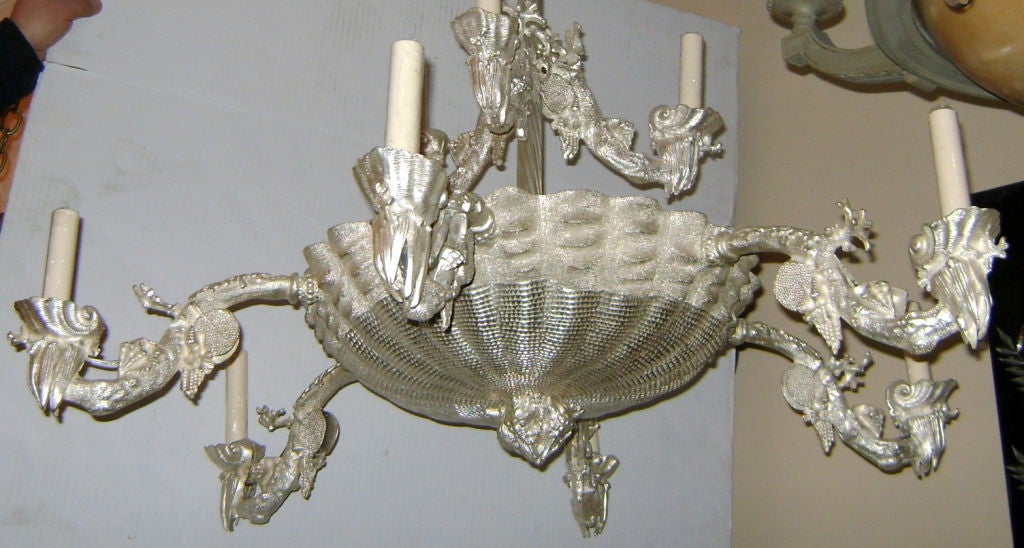 Pair of Shell and Coral Motif Silver Plated Chandeliers For Sale 3