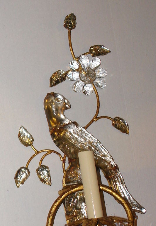 Gilt Metal Sconces with Parrots In Good Condition In New York, NY