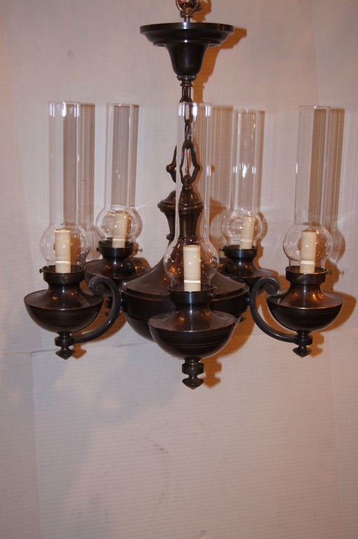 Bronze Chandelier with Glass Hurricanes