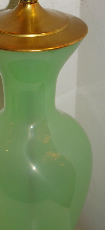 French Green Opaline Table Lamp For Sale