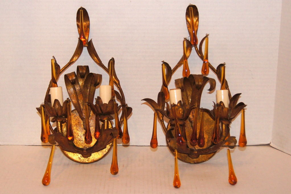 Gilt Metal Sconces In Excellent Condition For Sale In New York, NY