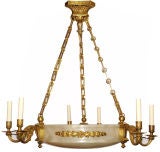 Carved Alabaster & Bronze Chandelier