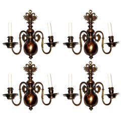 Antique Set of 4 Dutch Bronze Sconces