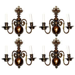 Antique Set of 4 Dutch Bronze Sconces