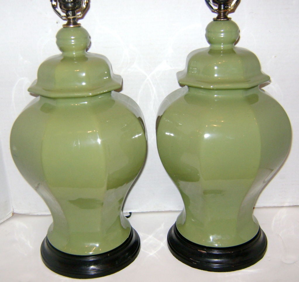 French Pair of Ginger Jar Porcelain Lamps For Sale