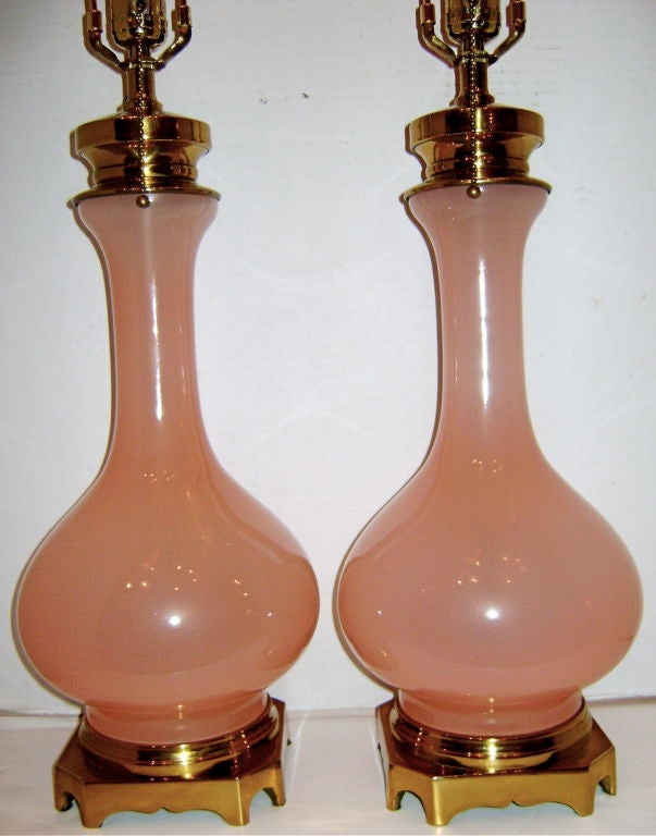 French Pink Opaline Glass Lamps