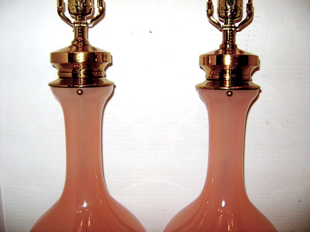 Pink Opaline Glass Lamps In Good Condition In New York, NY