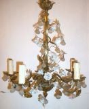 Gilt Metal Chandelier with Crystal Flowers