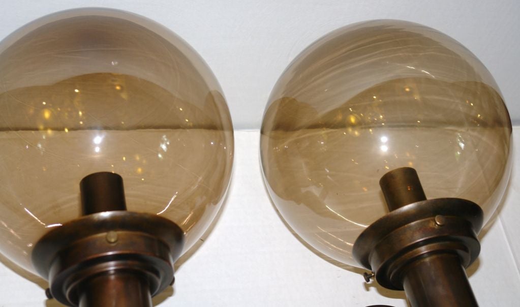 Italian Large Moderne Sconces with Glass Globe For Sale
