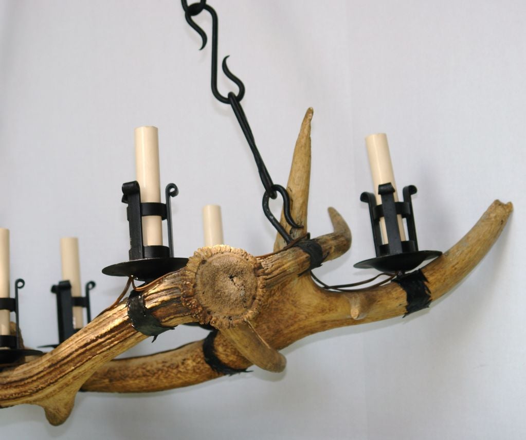 Antler and Iron Horizontal Chandelier In Good Condition For Sale In New York, NY