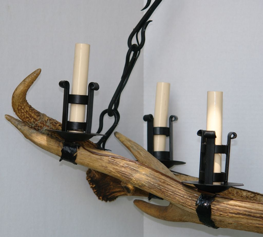 Antler and Iron Horizontal Chandelier For Sale 2