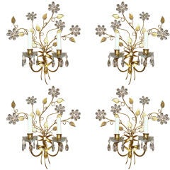 Set of 4 Sconces with  Crystal Flowers
