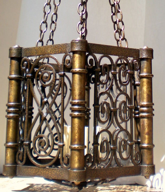 English Large Hammered Bronze Lantern