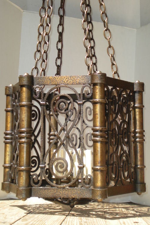 Large Hammered Bronze Lantern In Excellent Condition In New York, NY