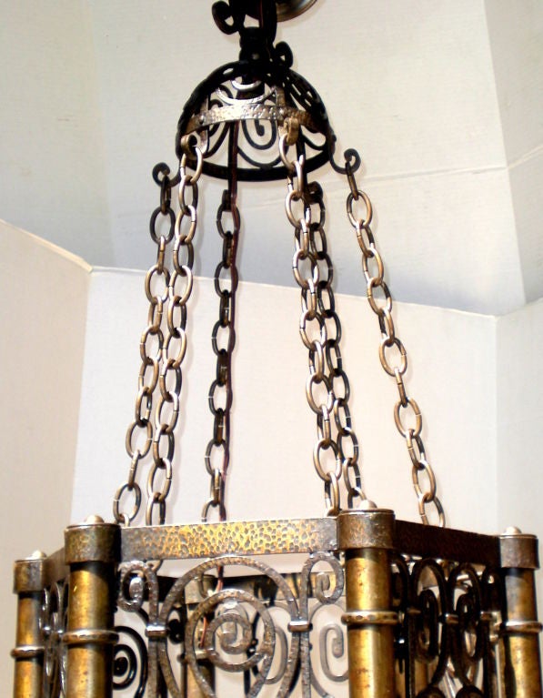 20th Century Large Hammered Bronze Lantern