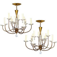 Pair of Moderne Gilt Chandeliers
