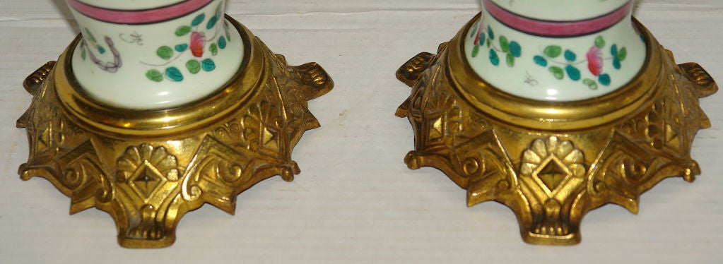 Porcelain Pair of Celadon Chinese Lamps For Sale
