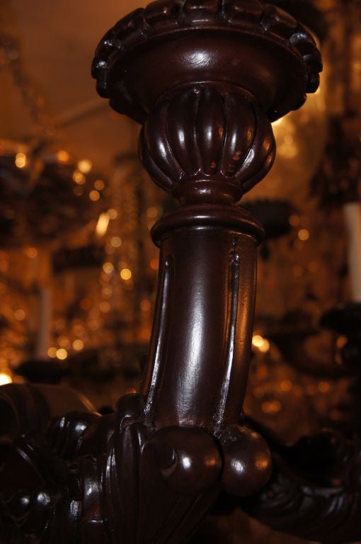 Large Carved Wood Chandelier In Good Condition For Sale In New York, NY