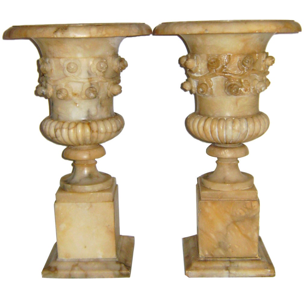 Pair of Carved Alabaster Urns For Sale at 1stdibs