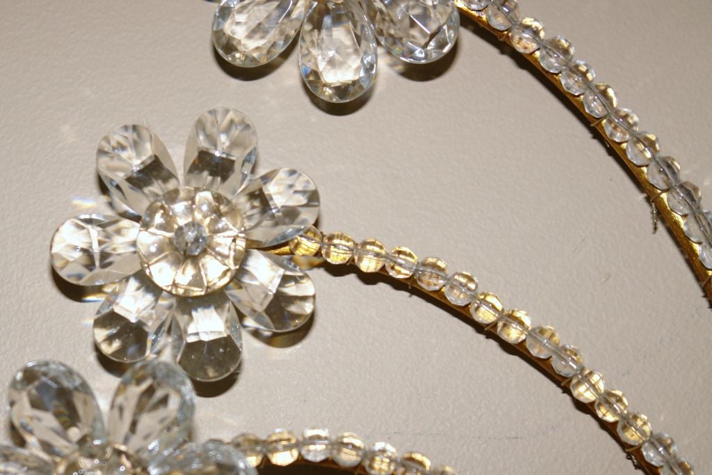French Pair of Crystal Flower Sconces For Sale