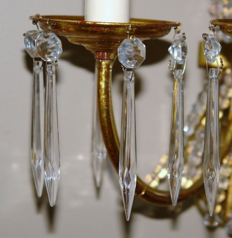 Mid-20th Century Pair of Crystal Flower Sconces For Sale