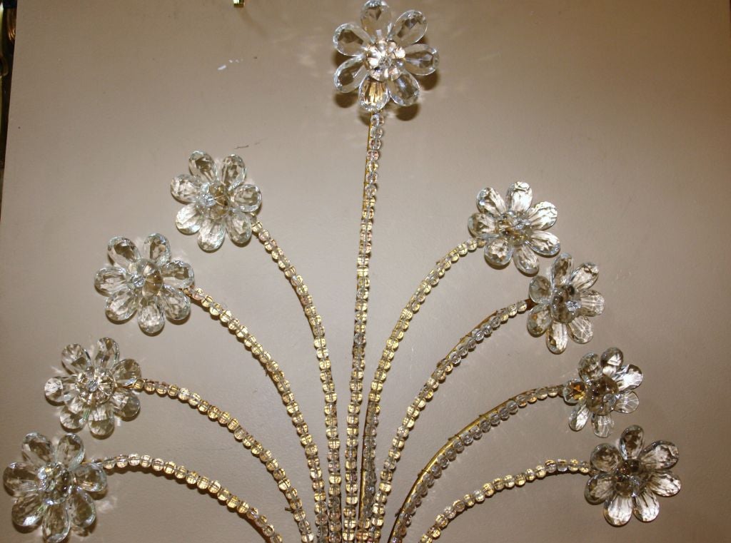 Pair of Crystal Flower Sconces For Sale 1