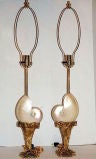 Pair of Gilt Bronze 
Shell Table Lamps