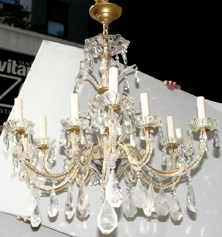 Oval Gilt Metal and Rock Crystal Chandelier