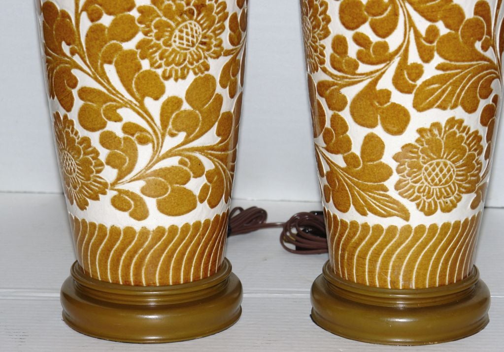 French Pair of Large Floral Porcelain Table Lamps For Sale