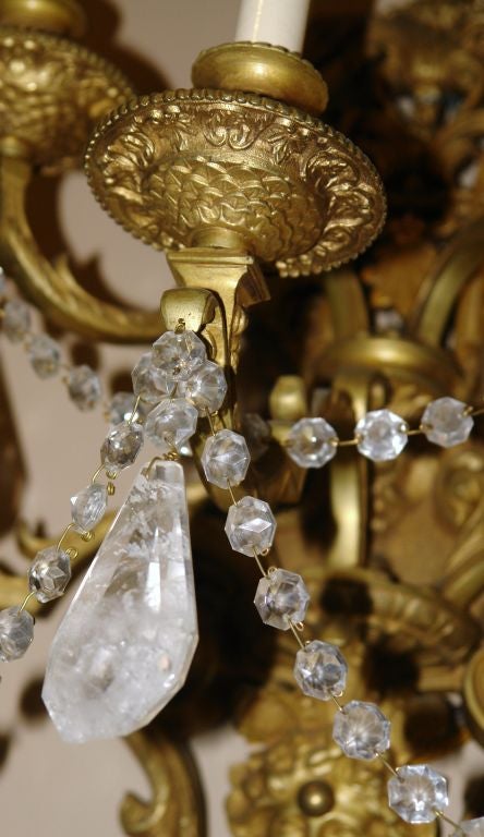 Pair of Bronze Sconces with Rock Crystal Drops In Good Condition For Sale In New York, NY