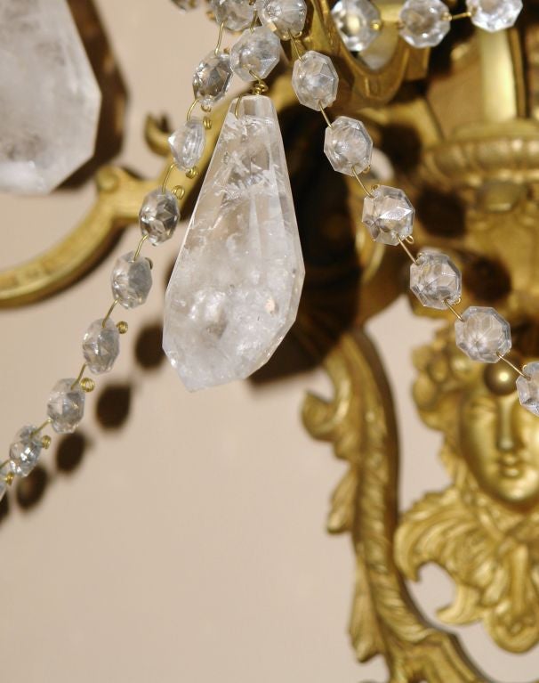 Pair of Bronze Sconces with Rock Crystal Drops For Sale 2