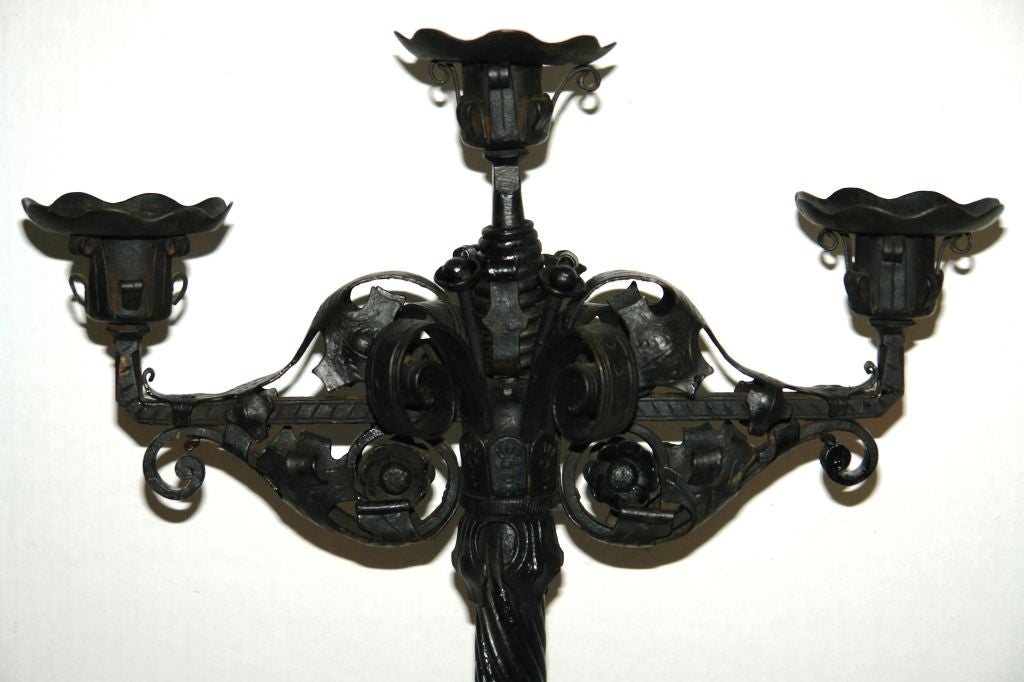 American Arts and Crafts Wrought Iron Candelabra For Sale