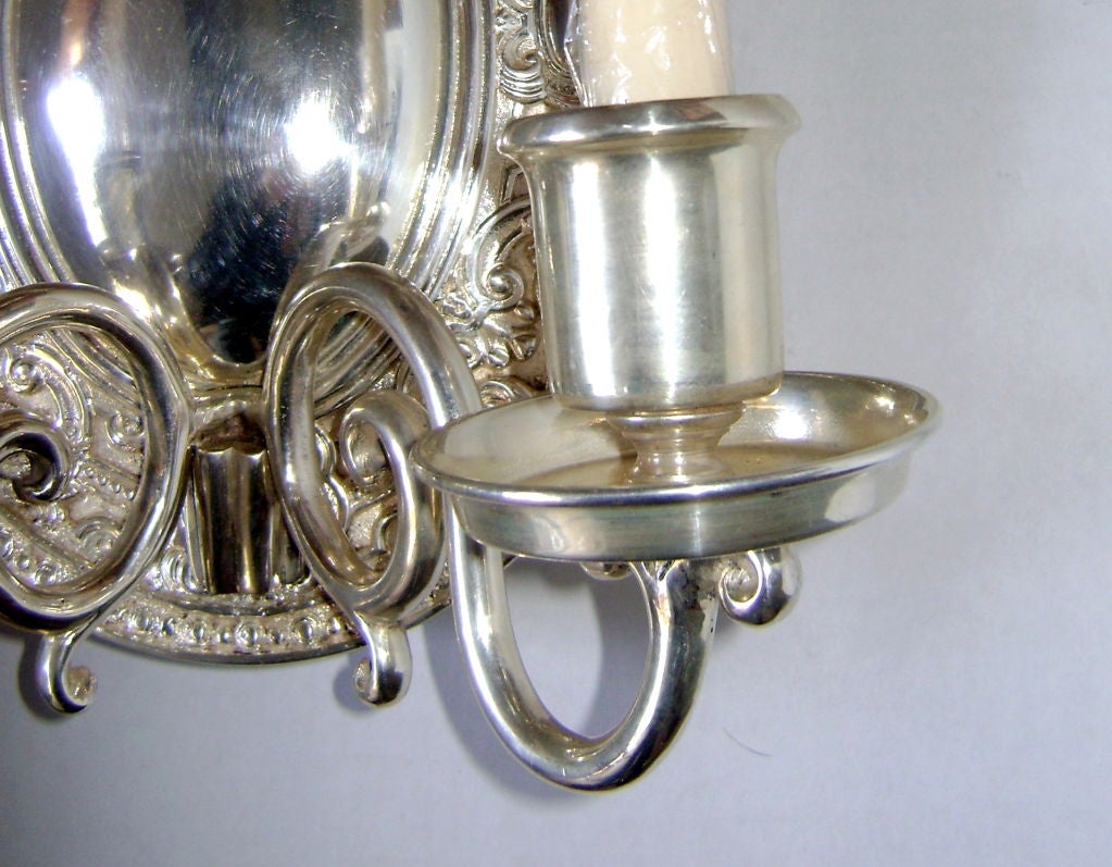 Mid-20th Century Set of Four Neoclassic Silver Plated Sconces For Sale