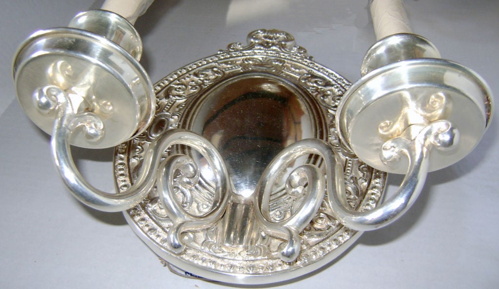 Set of Four Neoclassic Silver Plated Sconces For Sale 1