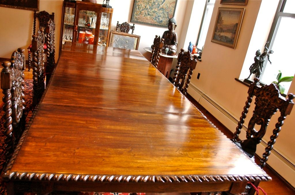 19th Century Large Spanish Dining Table with 12 Chairs