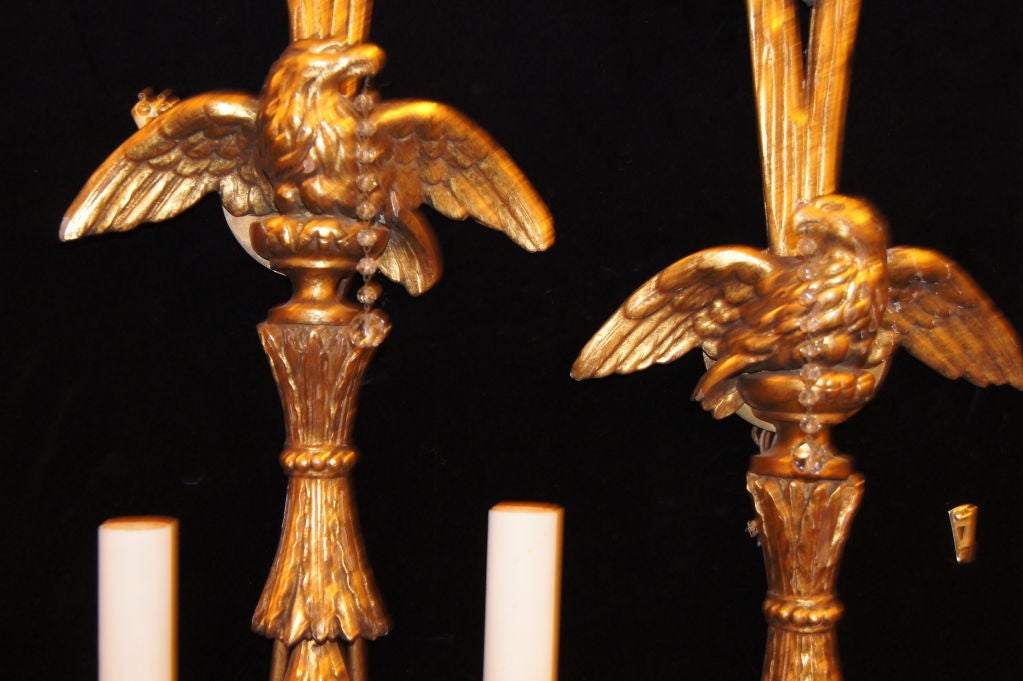 Empire Gilt Wood Sconces For Sale 1