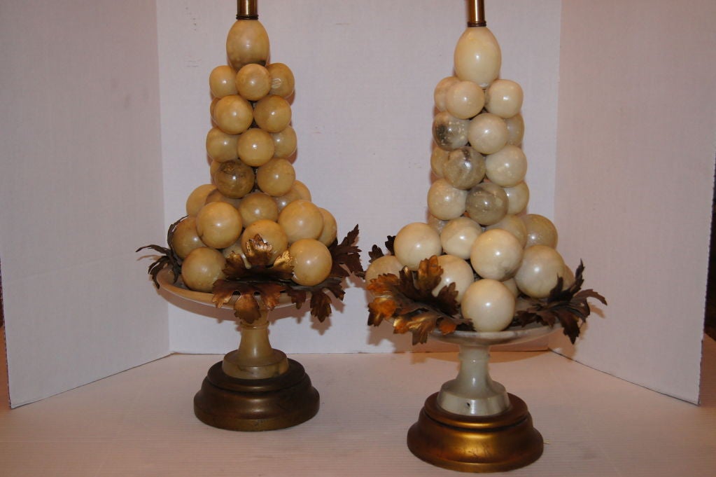 Pair o Alabaster "Grapes" Lamps