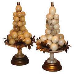 Vintage Pair o Alabaster "Grapes" Lamps