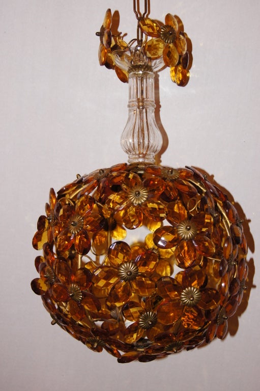 Molded French Amber Glass Flower Lantern For Sale