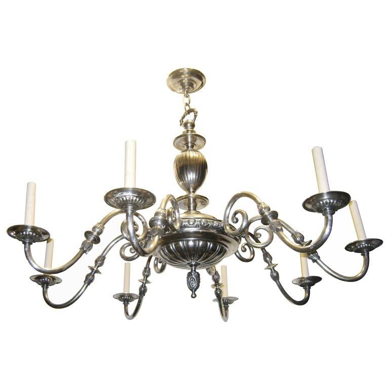 Large Silver Plated Neoclassic Chandelier For Sale